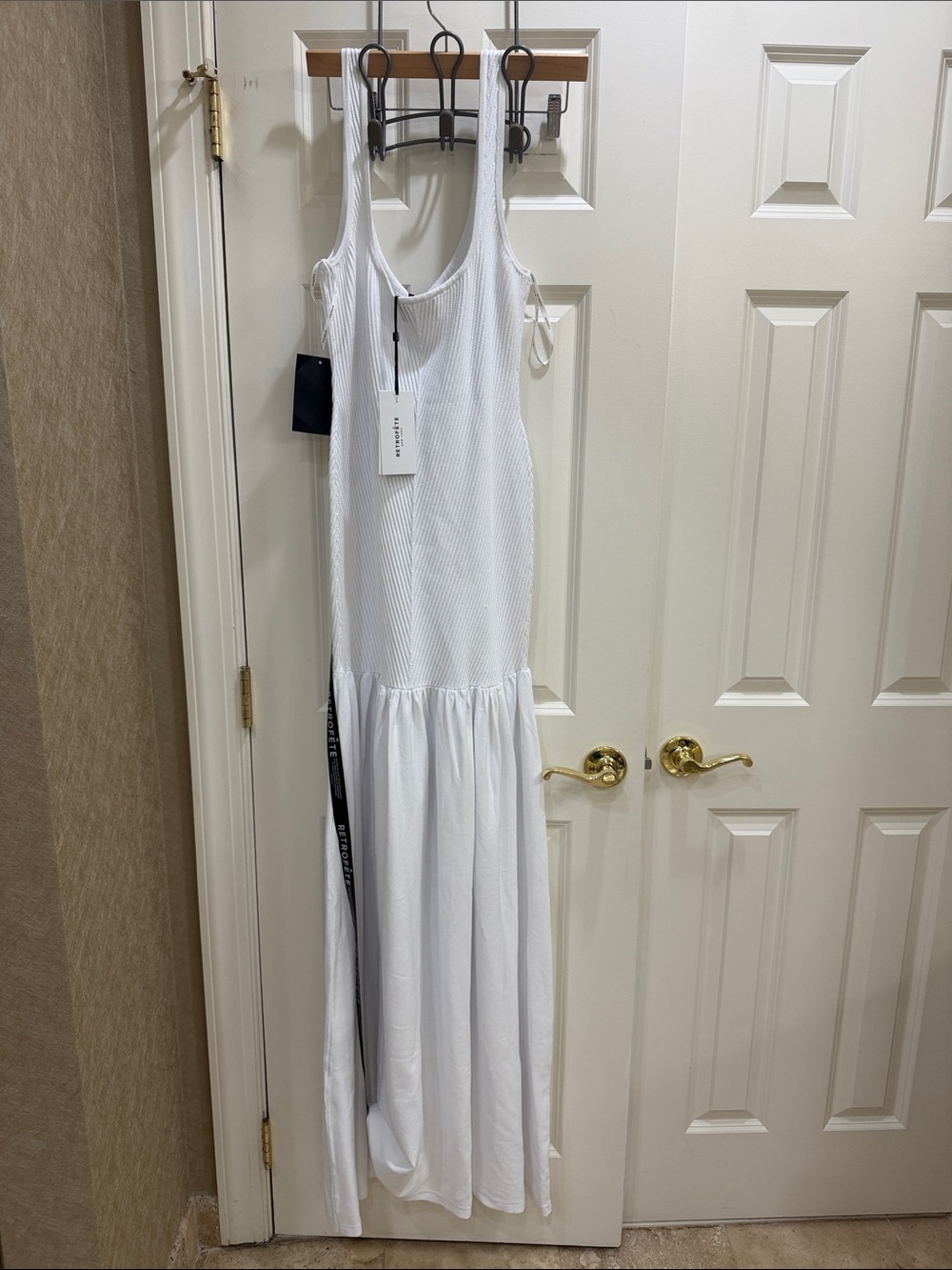 Retrofete White Ribbed Scoop Maxi Dress